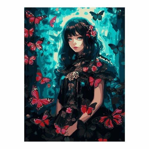 Картина по номерам «Девушка с бабочками», на картоне 28,5 × 38 см (комплект из 3 шт)