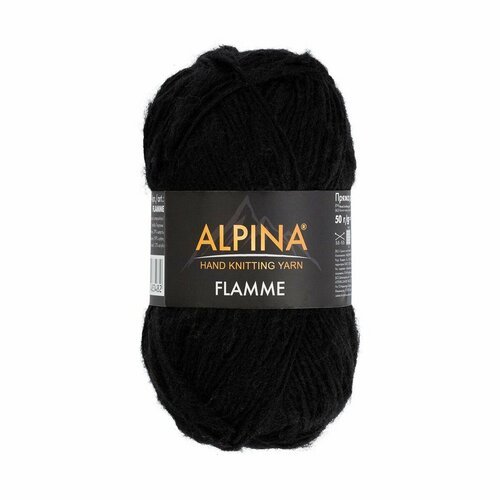 Пряжа ALPINA FLAMME 59% хлопок, 29% шерсть, 12% акрил 2 шт. х 50 г 90 м №02 черный