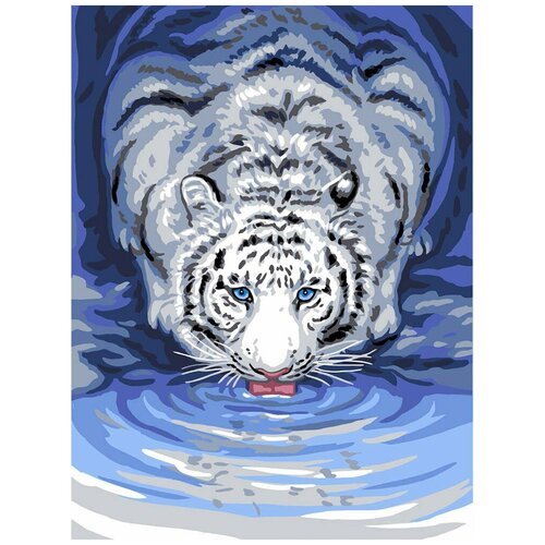 Канва/ткань с рисунком Grafitec серия 10.000 50 см х 40 см 10.505 Белый тигр у воды