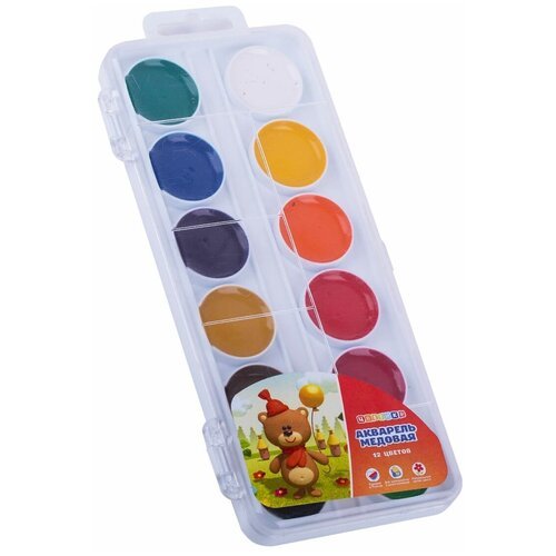 Набор акварель, пластиковая упаковка с петлей, 12 цветов, Цветик (краски, 2742189)
