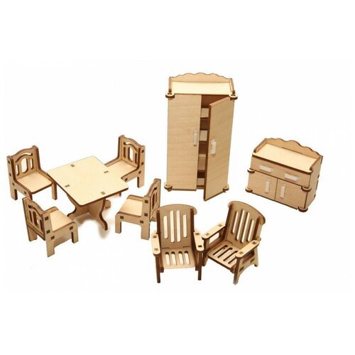 Набор деревянной мебели для кукол «Зал», 9 предметов