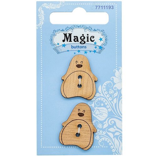 Пуговицы фигурные Magic Buttons 'Пингвин', 25*20 мм, 2 прокола, дерево, 2 шт