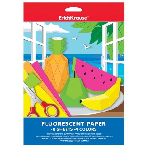 ErichKrause Флуоресцентная бумага ErichKrause® А4, 8 листов, 4 цвета