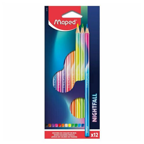Карандаши цветные MAPED 'Nightfall' набор 12 цветов трехгранные корпус градиент металлик, 3 шт
