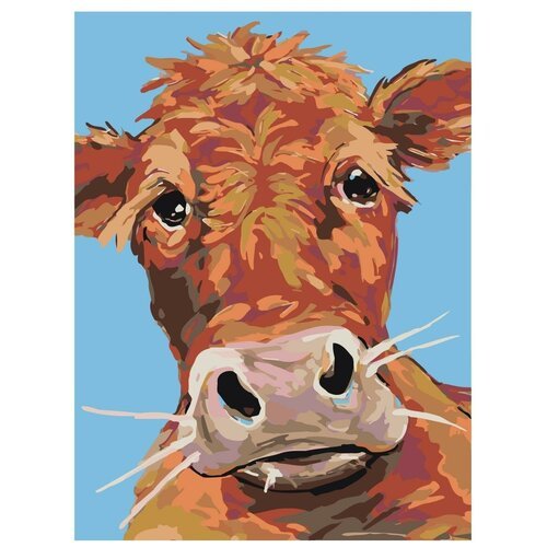 Картина по номерам, 'Живопись по номерам', 30 x 40, A104, рыжий, корова, животное, морда