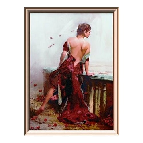 Набор для вышивания бисером на ткани 'Девушка в красном', 45х60 см, 55000, Astrea