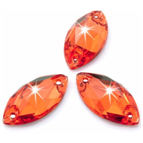 Стразы хрустальные, стеклянные, форма Лодочка 9х18 мм, цвет Гиацинт ( оранжевый ) 12 штук, для декорирования костюмов, марка Dongzhou