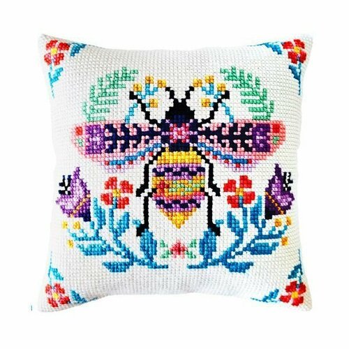 Набор для вышивания крестом подушка, 'Цветочная пчелка', 40х40 см, Collection D'Art (5465)