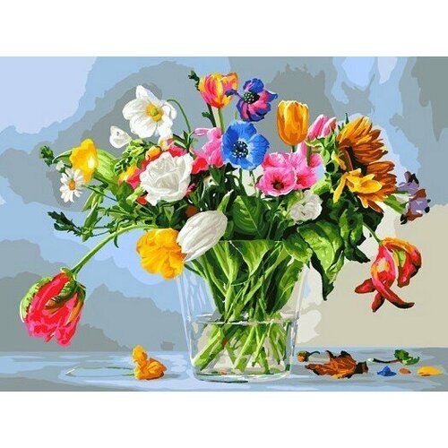 Тюльпаны в стекле #1149-AS Белоснежка Раскраска по номерам 40 х 30 см