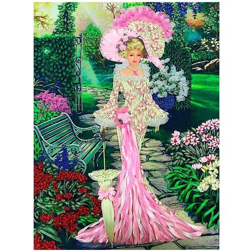 МЛ(н) 3004 Набор для вышивания лентами Многоцветница 'Дама в саду' 27 х 38см