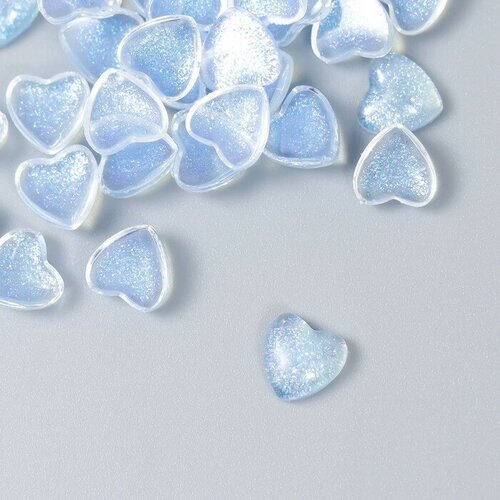 Декор для творчества пластик 'Сердечки с блеском' набор 40 шт полупроз. голубой 0,8х0,8 см