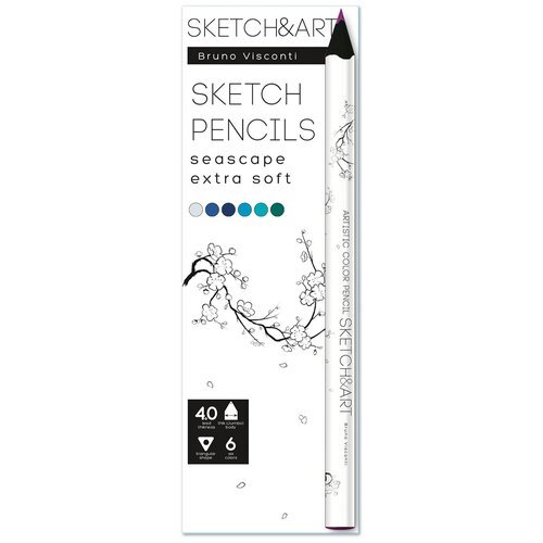 Скетч карандаши цветные 'SKETCH&ART' утолщенные, грифель 4 мм, 'морской пейзаж', 6 цв. Арт. 30-0118/08
