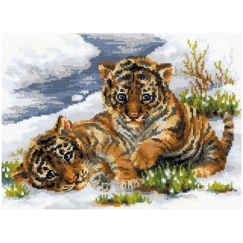 Риолис Набор для вышивания Тигрята в снегу (1564), 30 х 40 см