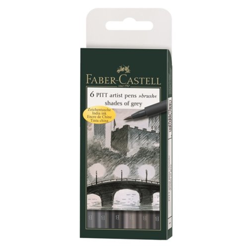 Ручки-кисточки «Pitt», Faber-Castell, оттенки серого, 6 штук