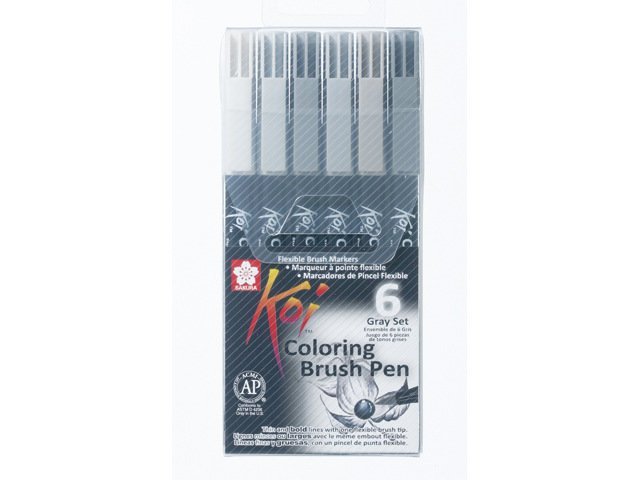 Набор акварельных маркеров Sakura Koi Gray кисточка 6 цветов в пластиковой упаковке