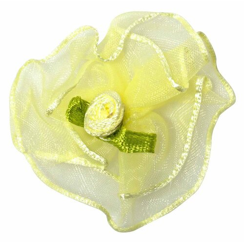 Цветы пришивные из атласной ленты с капроном 1-80 30х30 мм лимонные / Лента с цветочным принтом роза для рукоделия 2 упаковки по 5 штук