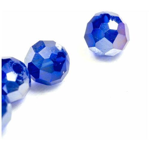 Бусины стеклянные рондели 100 шт, граненые 4х3 мм, цвет насыщенный синий радужный