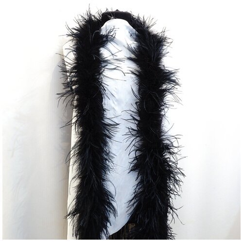 Боа из перьев страуса, 190 см, черное, однослойное, 1 нить , для бальных танцев, для украшения одежды, 1 штука