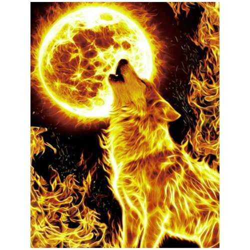 Алмазная мозаика на холсте с подрамником (картина стразами) 40х50 Огненный волк