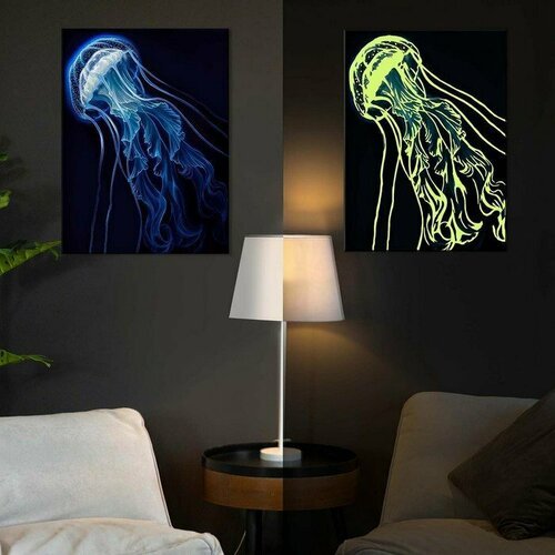 Картина по номерам со светящейся краской, 40 × 50 см «Красивая медуза» 14 цветов