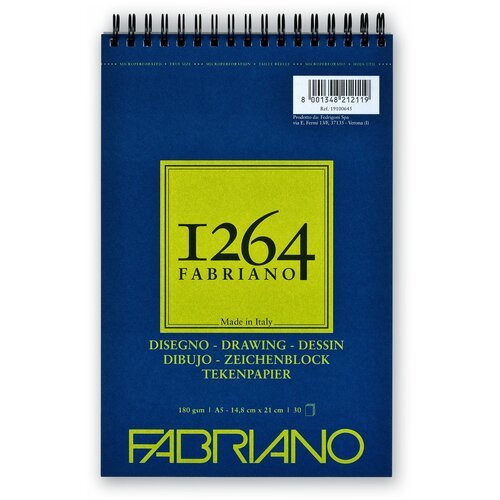 Fabriano Альбом для графики 1264 DRAWING 180г/м. кв 14,8х21 30л спираль по короткой стороне